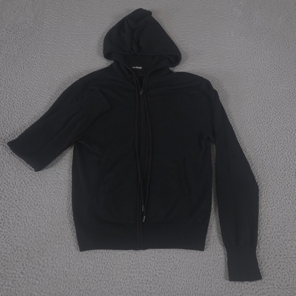 Naadam Jacket Womens XS Black Silk Cashmere Blend Lightweight Knit Zip Hoodie‎
